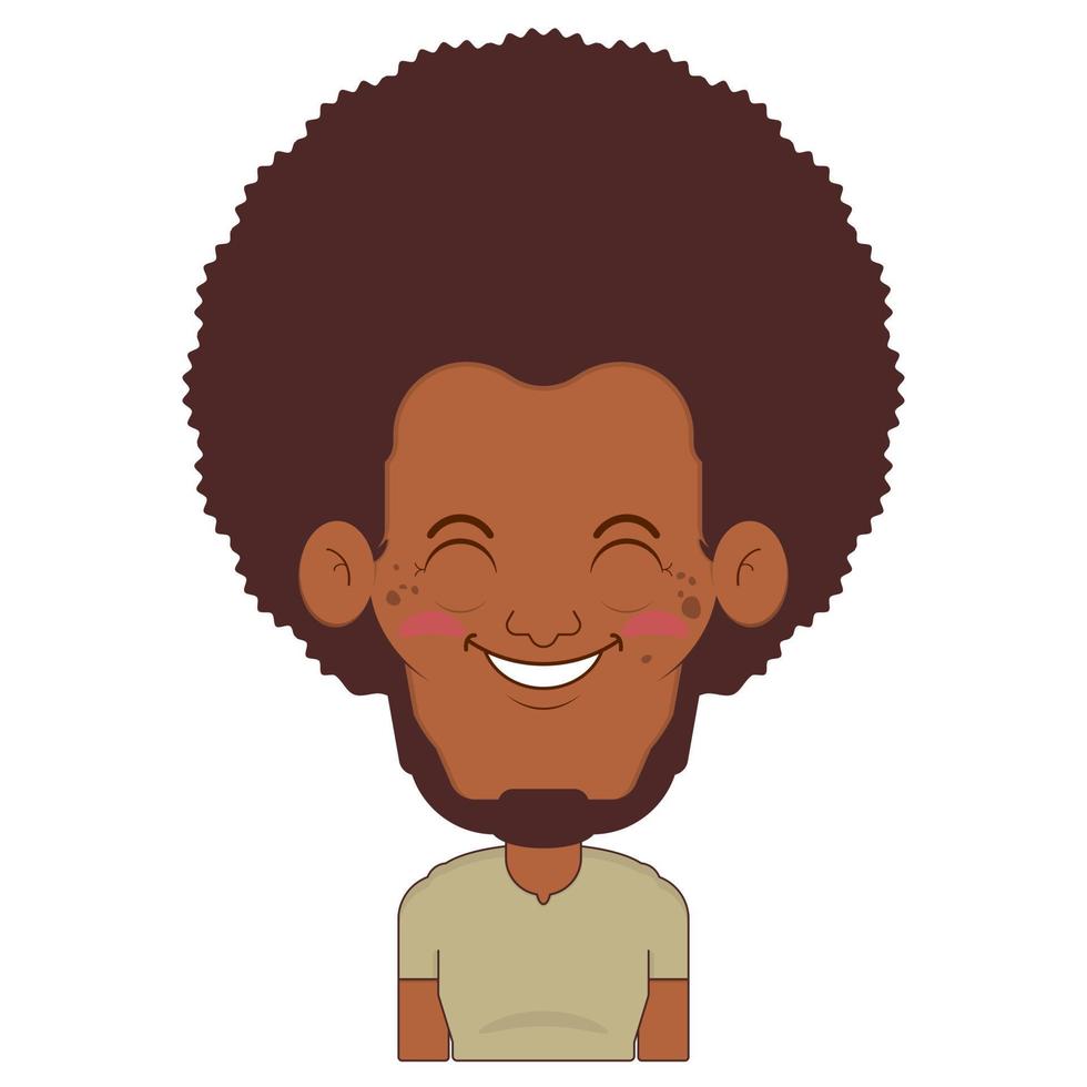 afro Mens glimlach gezicht tekenfilm schattig vector