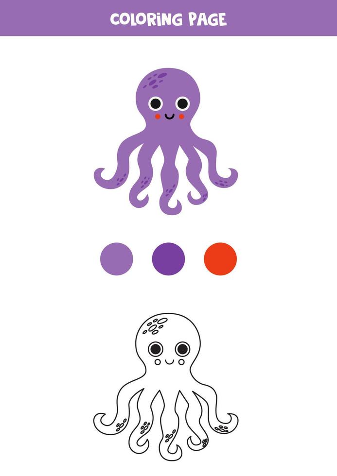 kleur schattig Purper Octopus. werkblad voor kinderen. vector