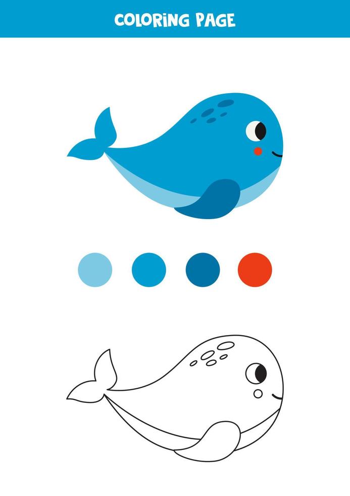 kleur schattig tekenfilm blauw walvis. werkblad voor kinderen. vector