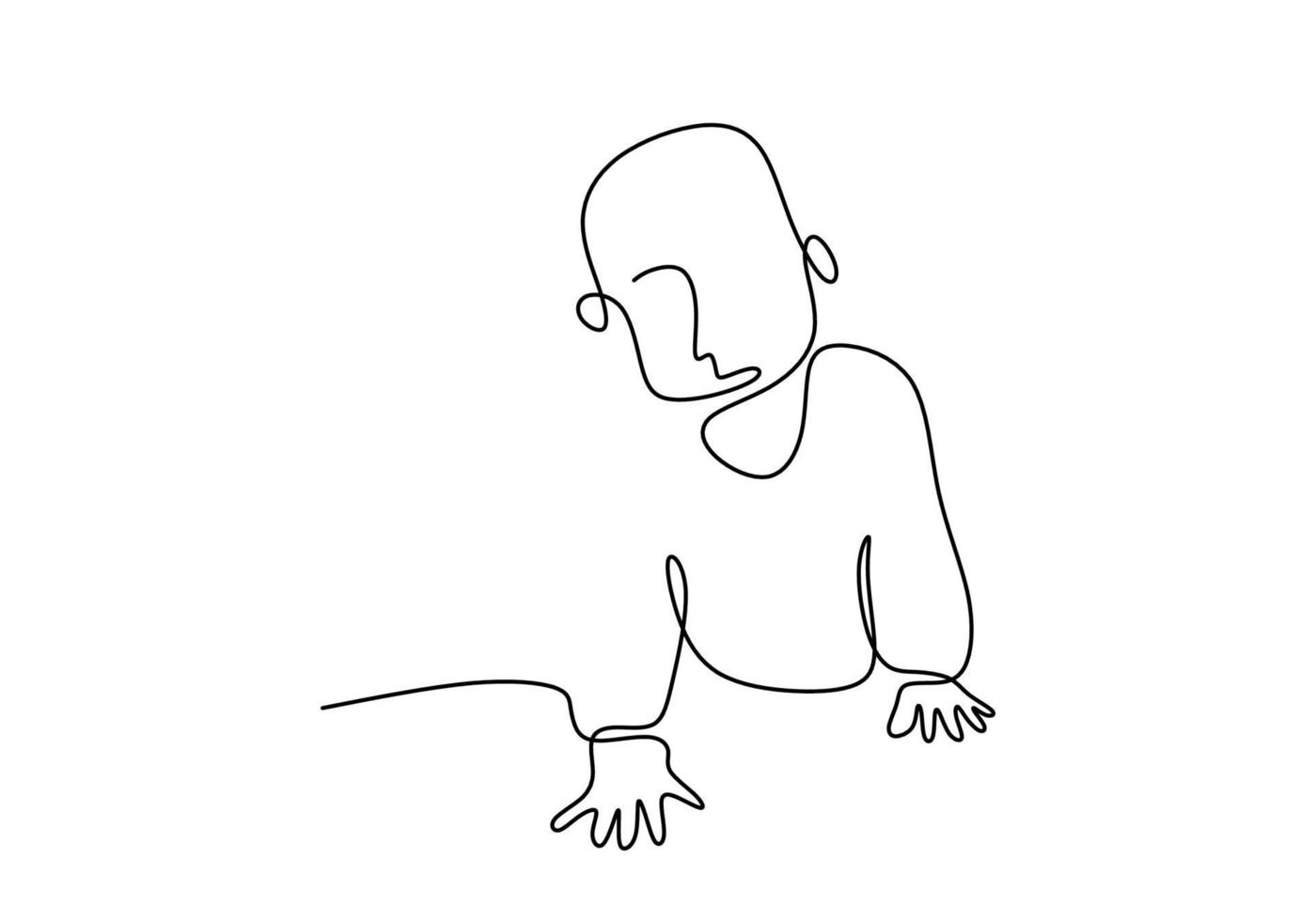 kruipende baby continu een enkele lijn hand tekenen geïsoleerd op een witte achtergrond. klein kind kruipen in de minimalistische stijl van de grond. kind gezondheid en ontwikkeling concept. vector illustratie