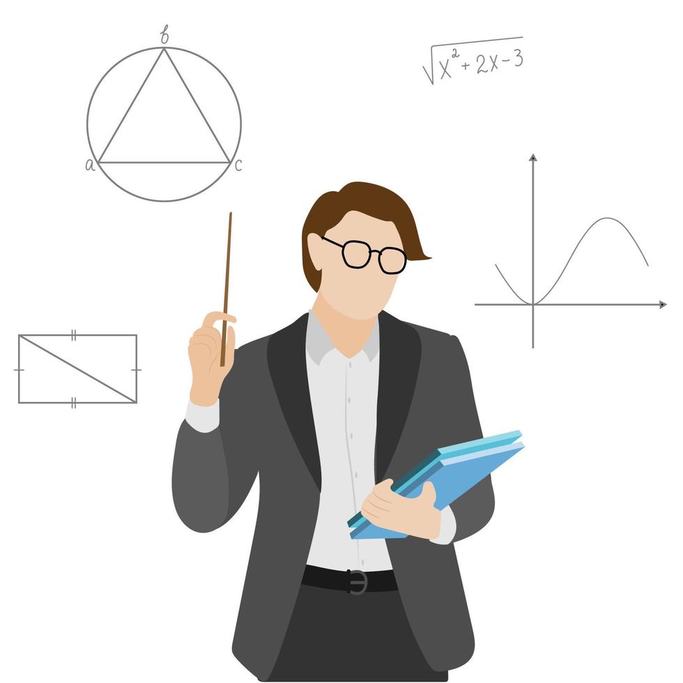 wiskunde leraar Aan een wit achtergrond. een voorbeeld van algebra of geometrie wezen uitgelegd naar studenten. vector