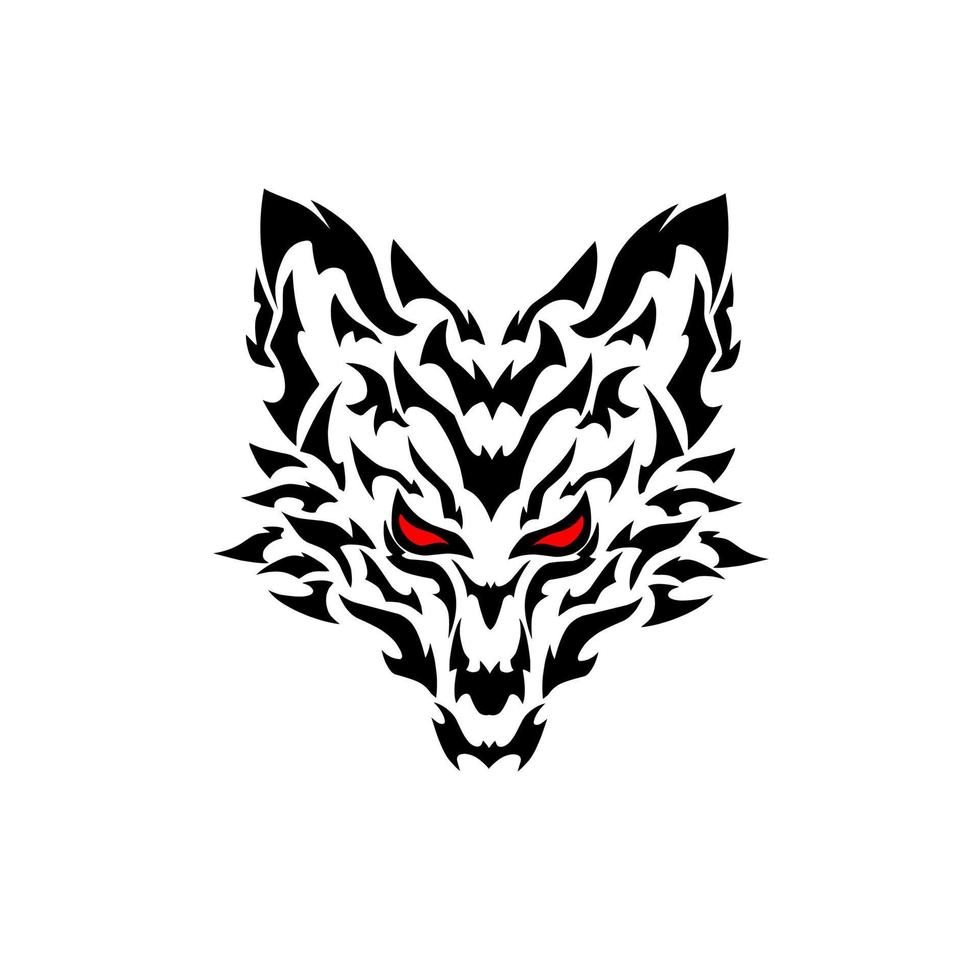illustratie vector grafisch van tribal kunst hoofd wolf met rood ogen