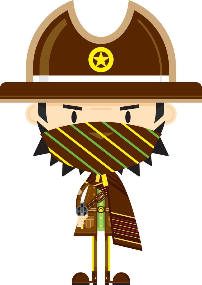 schattig tekenfilm gemaskeerd wild west cowboy sheriff vector