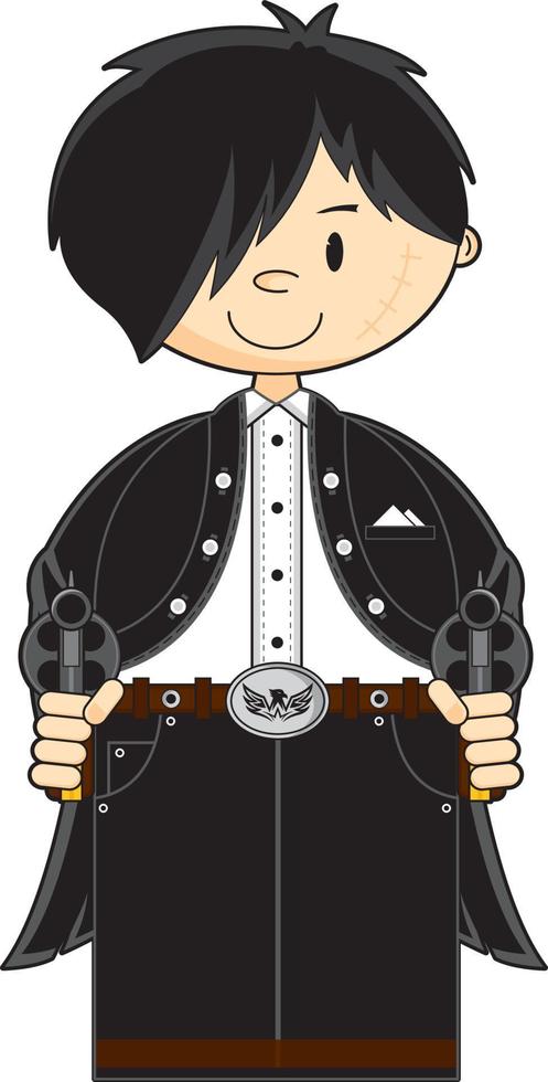 schattig tekenfilm wild west cowboy revolverheld karakter vector