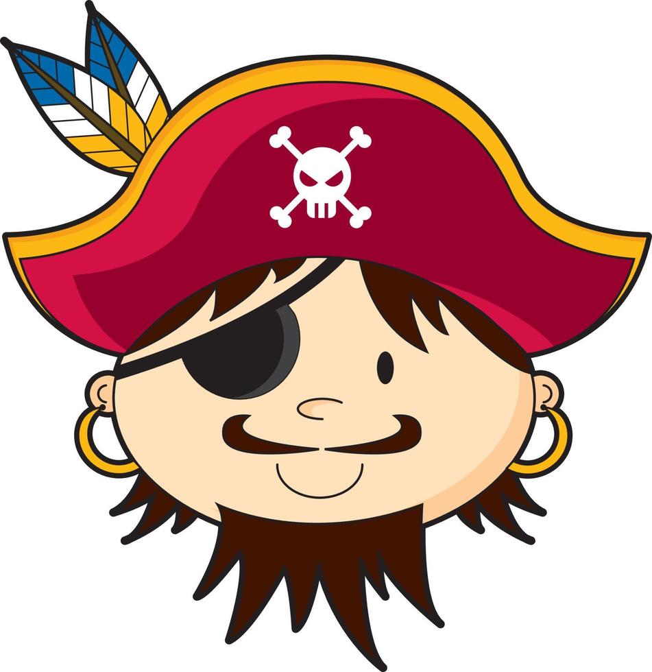 schattig tekenfilm roekeloos piraat gezagvoerder met ooglapje vector