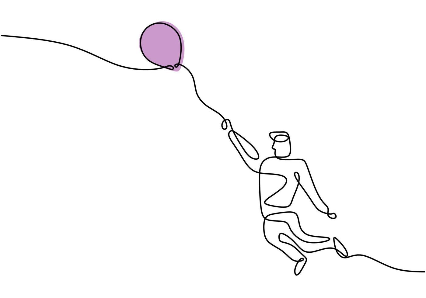een doorlopende lijntekening van een tiener man met ballon. gelukkige jongen spelen luchtballon in openlucht terwijl dans en hand tekenen contour op een witte achtergrond uitvoeren. geluk uitdrukking. vector