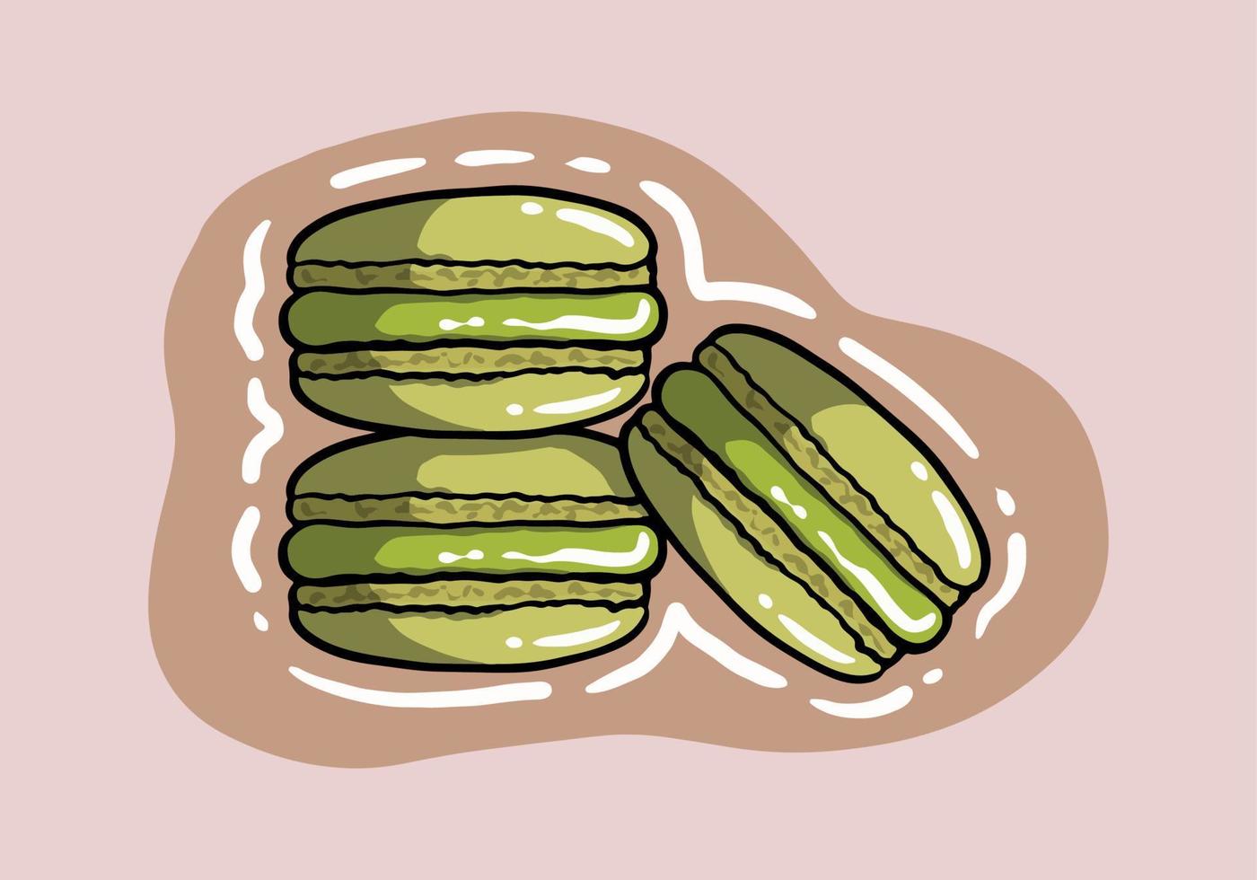 tekenfilm macaron koekjes, geel maracron. traditioneel Frans zoet toetje tekening. schattig hand- getrokken vector illustratie.