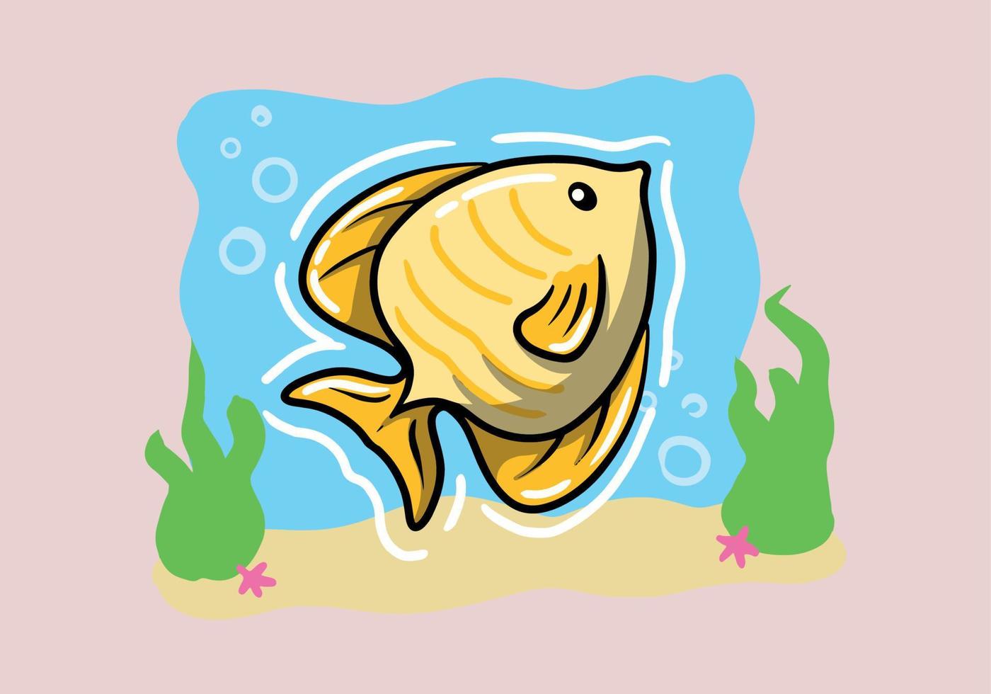 hand- getrokken geel vis zwemmen zeeleven dier vector illustratie ontwerp. schattig geel vis.