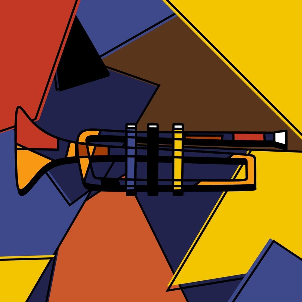 trompet instrument kubistische stijl handgemaakte schilderkunst minimalisme stijl. kleurrijke achtergrond klassieke muziekinstrument. speel de trompet. abstracte jazzmuziekkunst. vector ontwerp illustratie