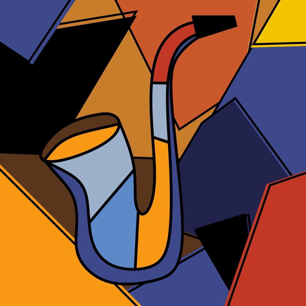 jazzmuziek instrument saxofoon kleurrijk abstract geometrisch patroon als achtergrond. saxofoon voor klassiek instrument minimalisme kubisme kunststijl. vector muziek hedendaagse illustratie