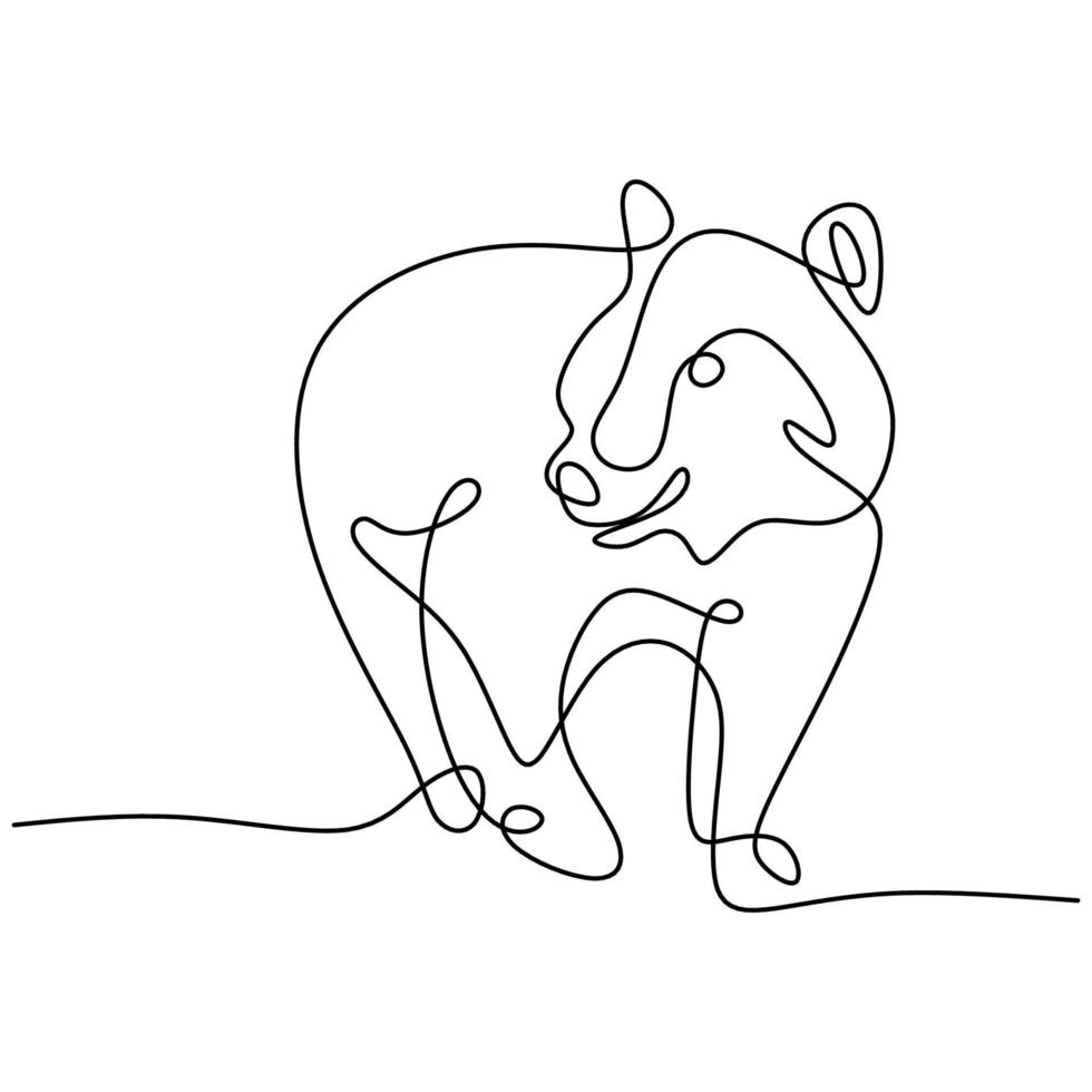 doorlopende lijntekening van beren. een gigantische beer die vooruit loopt in de jungle geïsoleerd op een witte achtergrond. handgetekend enkellijns minimalisme ontwerp. wilde dieren concept. vector illustratie