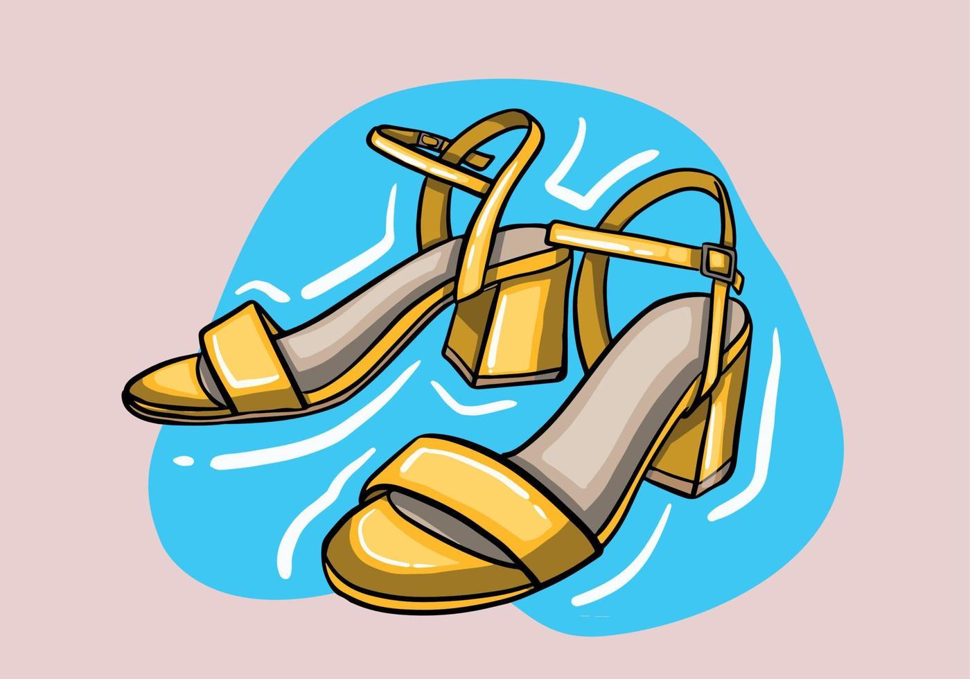 hand- getrokken vector illustratie van elegant modieus geel vrouwen schoenen met hoog hiel- geïsoleerd Aan achtergrond