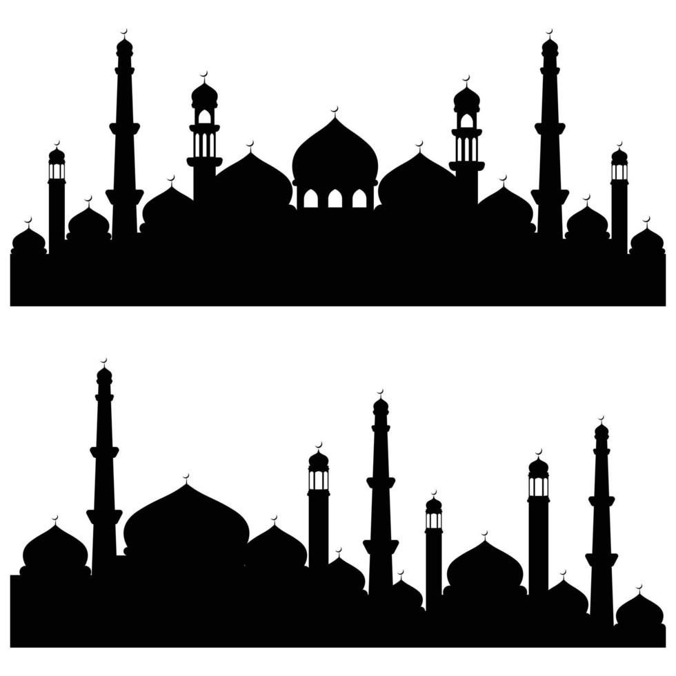 reeks van vlak moskee silhouet vector illustratie. Islamitisch moskee gebouwen in silhouet voor achtergrond element ontwerp.