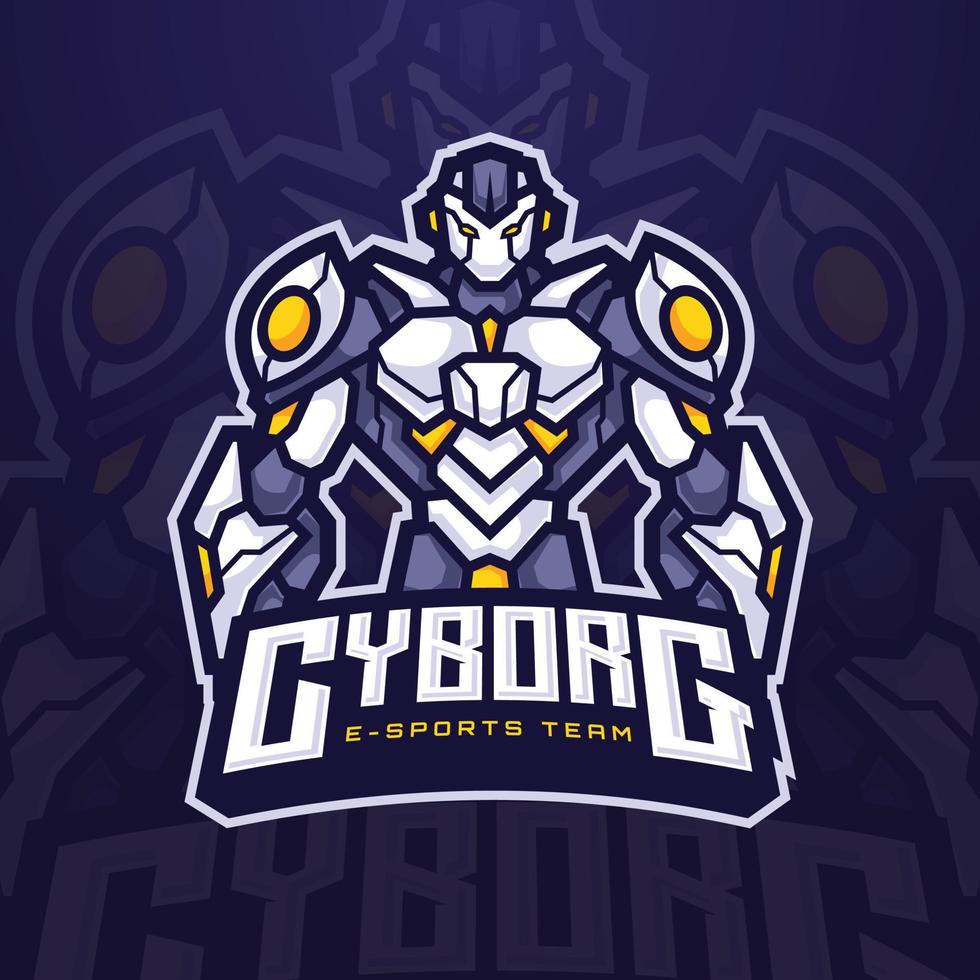 futuristische cyborg robot mascotte karakter logo voor e-sport toernooi of gaming team vector