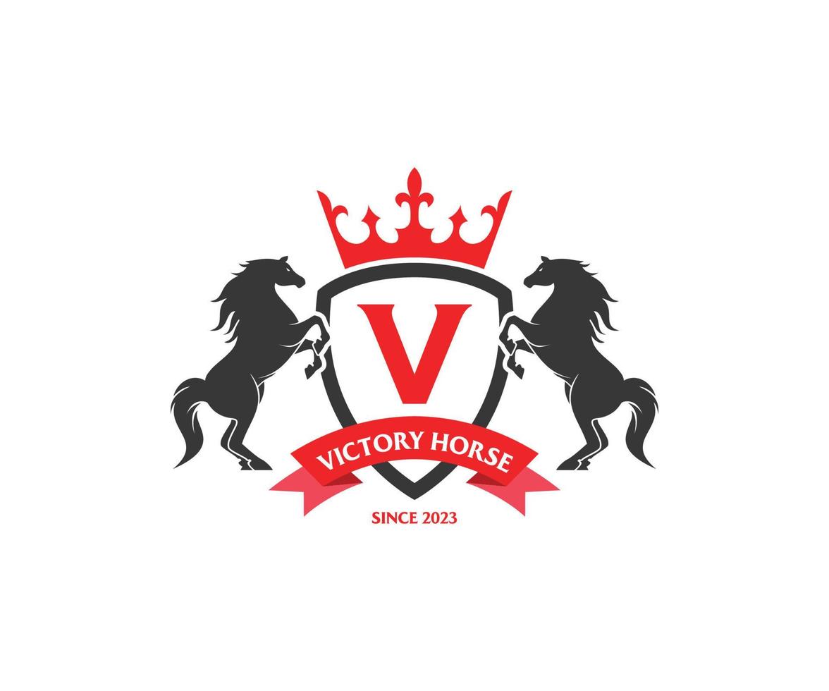 paarden met schild en kroon voor hotel, financiën, sport club bedrijf logo ontwerp vector