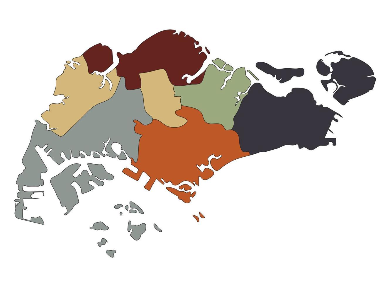 Singapore kaart met zes Regio's in details. vector