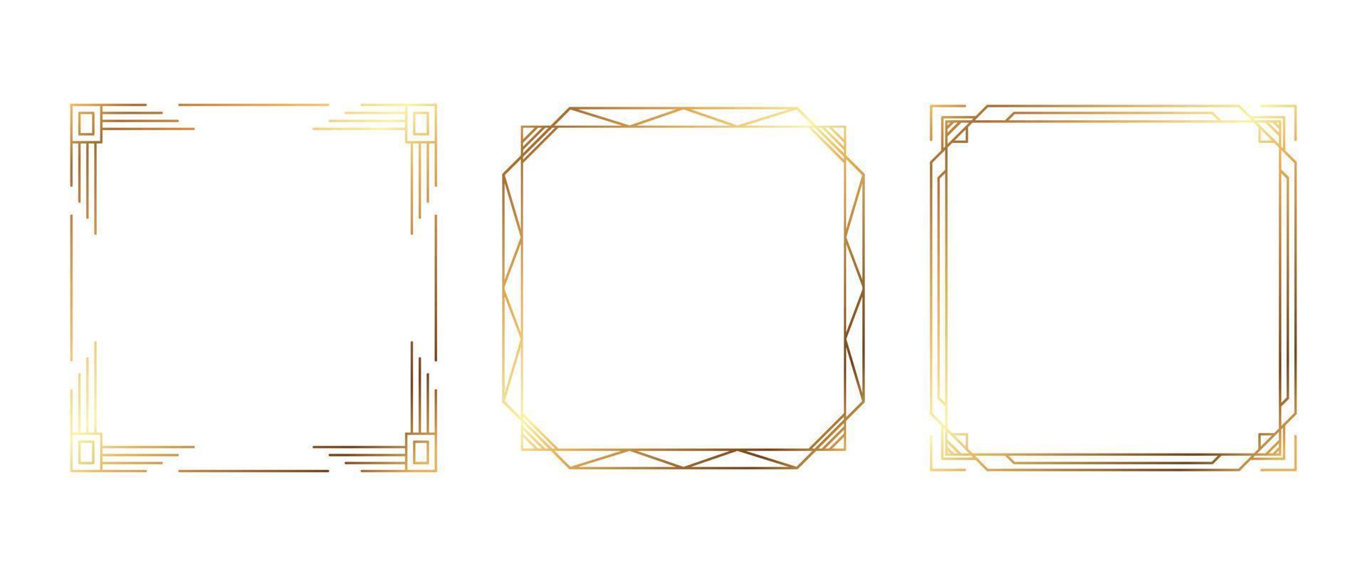 reeks van luxe meetkundig gouden kader vector. helling goud kunst decoratie, antiek, wijnoogst stijl, symmetrisch decoratief grens lijn vorm geven aan. elegant ontwerp illustratie voor kaart, decoratie, poster, spandoek. vector