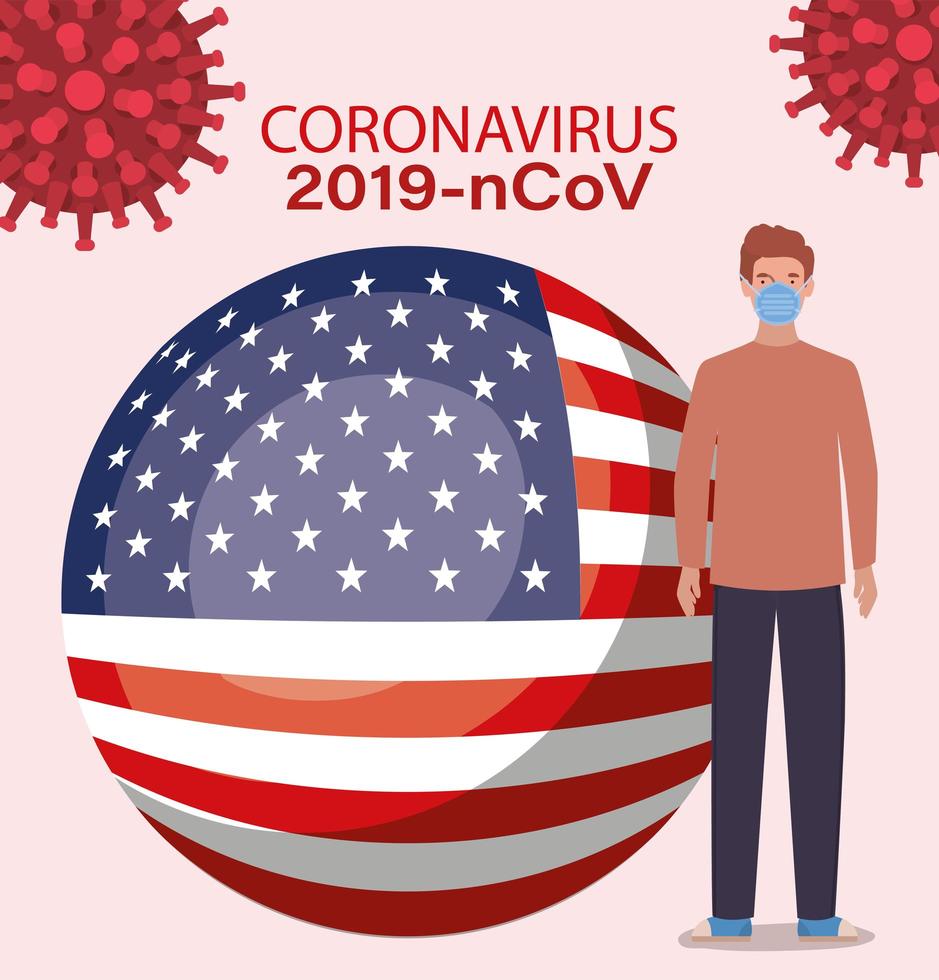 coronavirus banner met man met usa vlag vector ontwerp