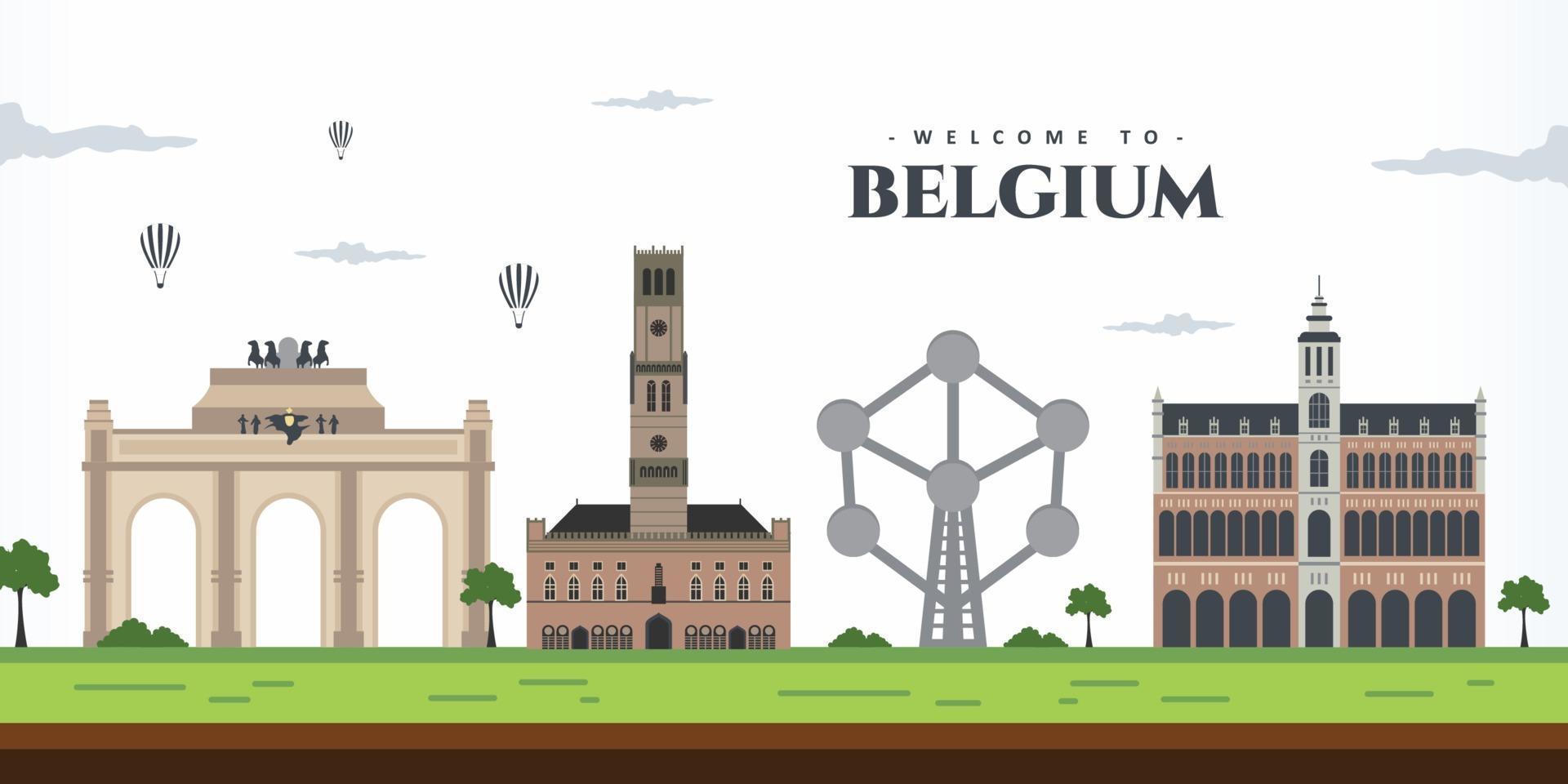 panoramisch uitzicht op belgië. prachtig stadslandschap van België met verbazingwekkende beroemde bezienswaardigheid. geweldige bouwarchitectuur. zakenreizen en toerisme concept. vector