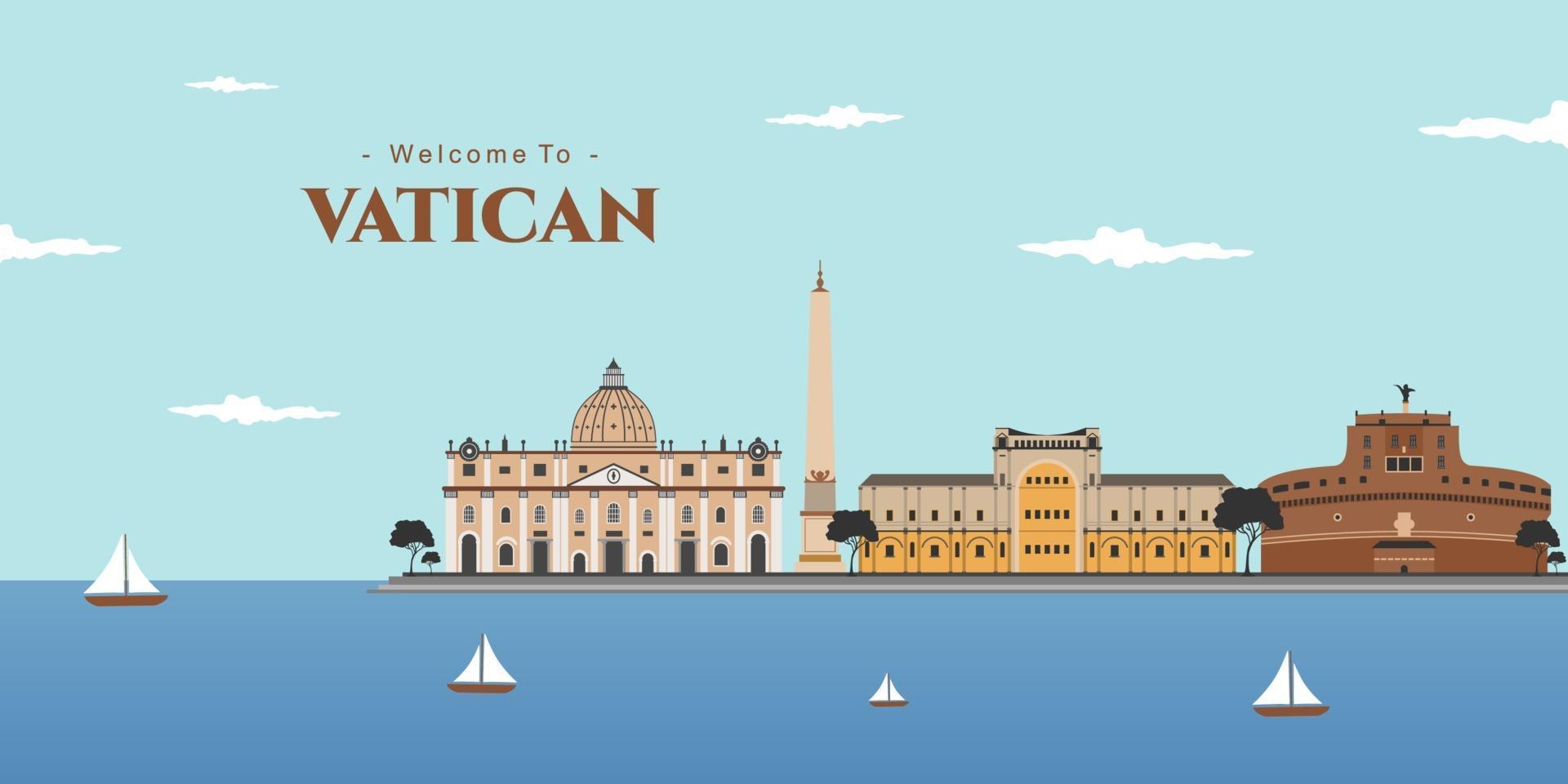 panoramisch uitzicht op Vaticaan, Rome. de beste bestemming met beroemd historisch gebouw voor toeristische vakanties. Rome stadsgezicht met oriëntatiepunt. Italië in een reis- en toerismeconcept. vector illustratie