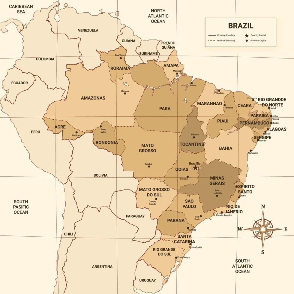 Brazilië land kaart met omgeving grens vector