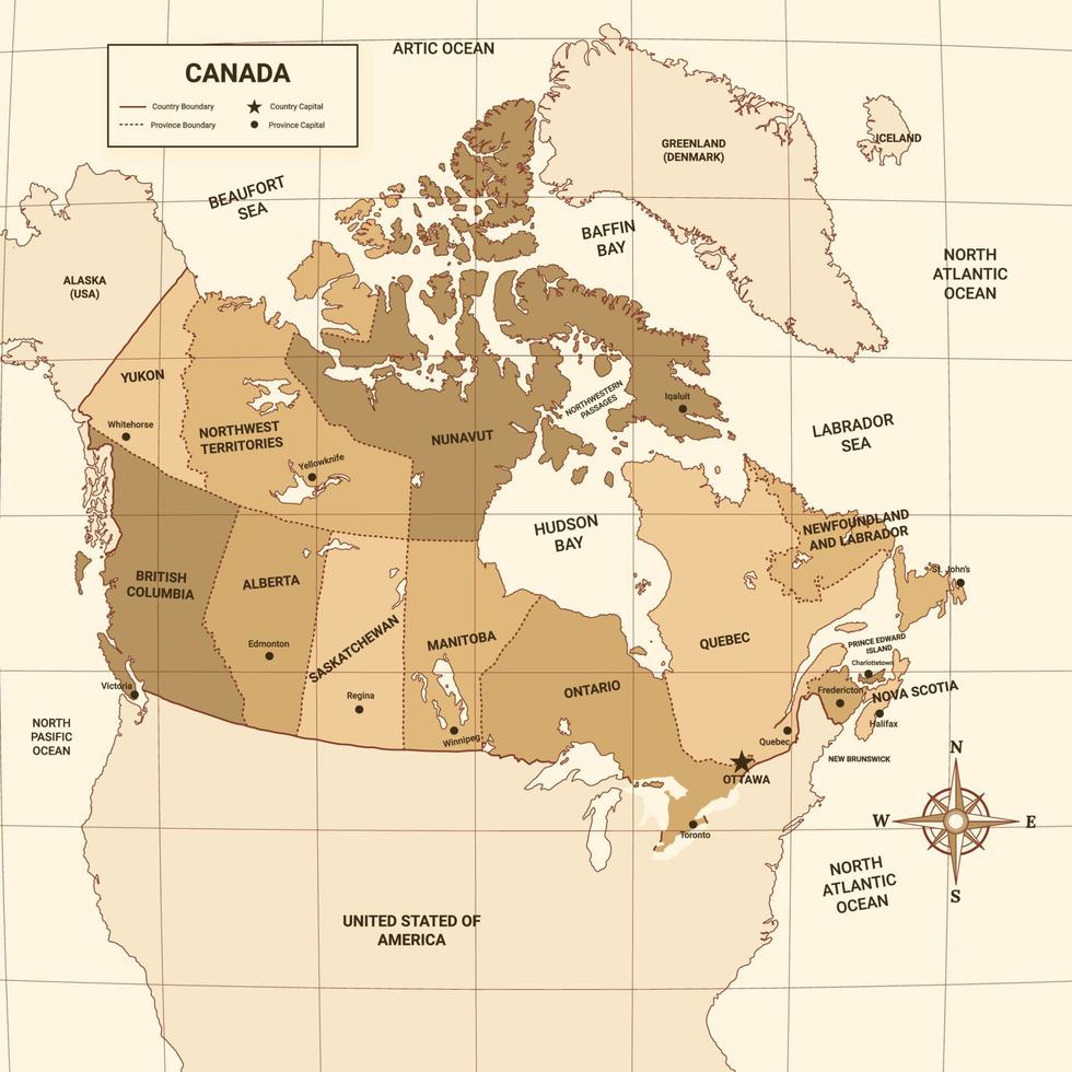 Canada land kaart met omgeving grens vector