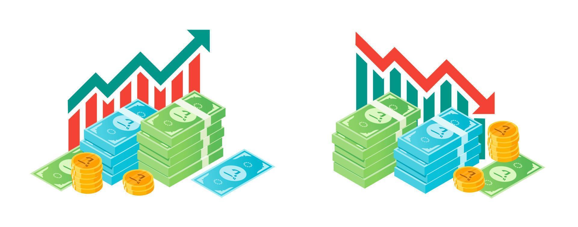 Verenigde Arabisch emiraten dirham fluctuatie met geld bundel illustraties vector