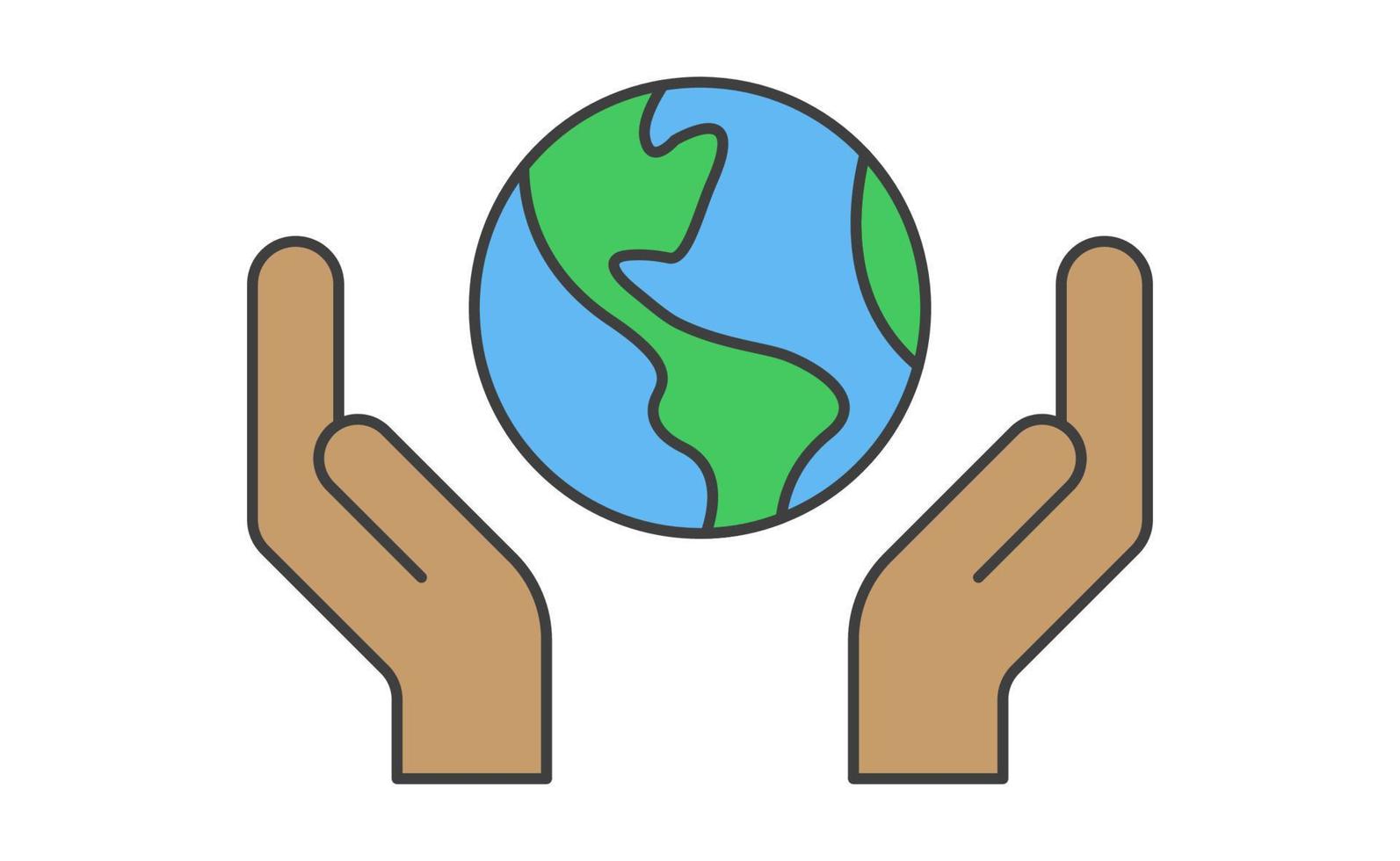 hand- Holding planeet aarde, lineair vector icoon. opslaan de planeet. aarde dag symbool. wereld milieu behoud.