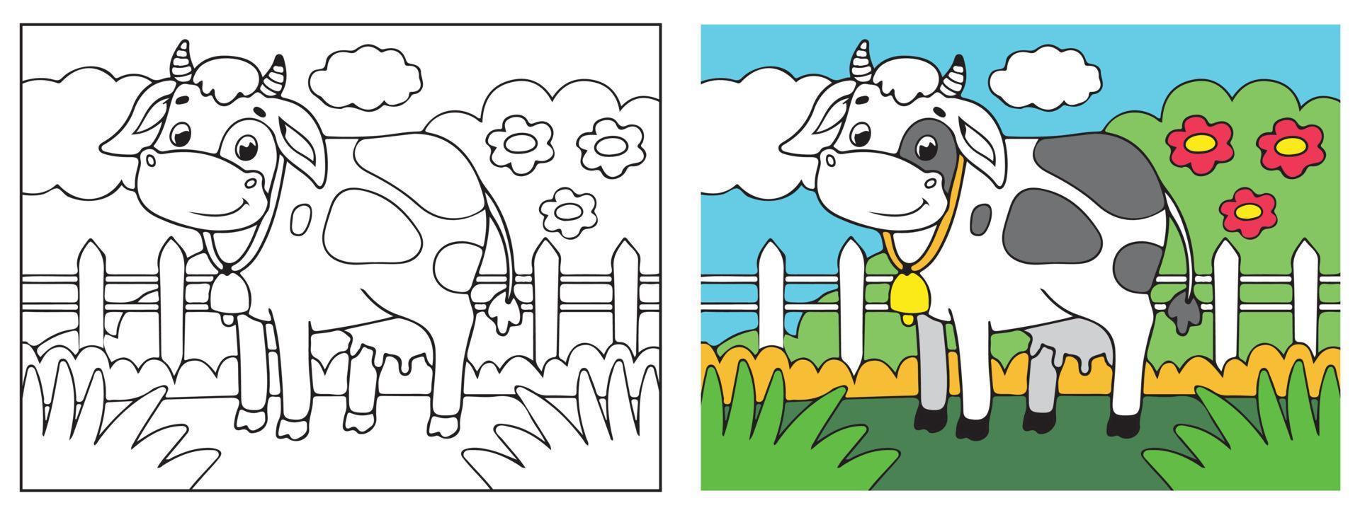 vector illustratie van een koe. geschikt voor kleur boek, kleur Pagina's, achtergrond, poster, banier, omslag, enz