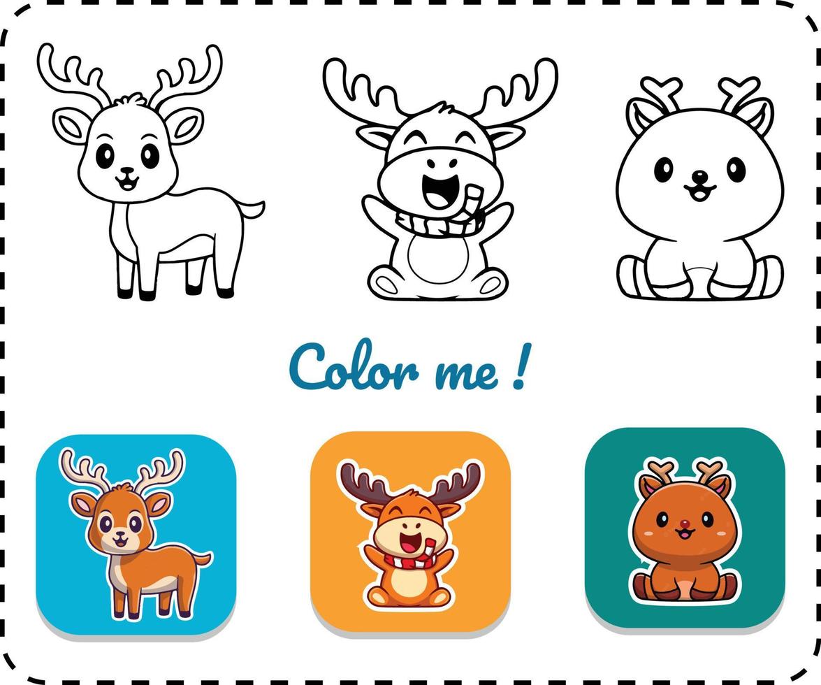 lijn kunst en gekleurde van divers schattig dieren. vector illustratie voor kleur boek, kleur Pagina's, sticker, enz
