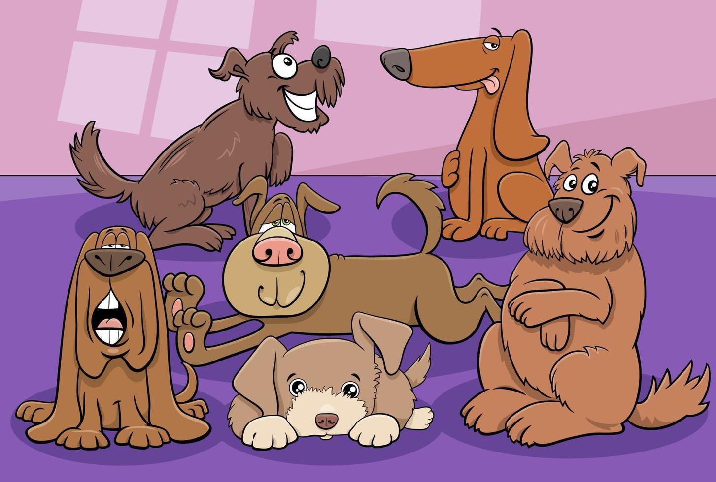 cartoon honden en puppy's stripfiguren groep vector