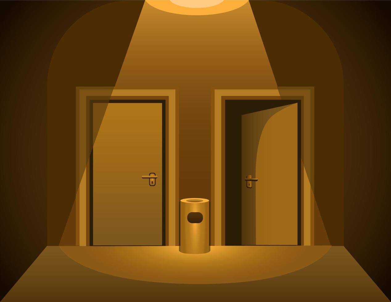 twee deur donker kamer. toilet of hotel kamer verschrikking tafereel achtergrond illustratie vector