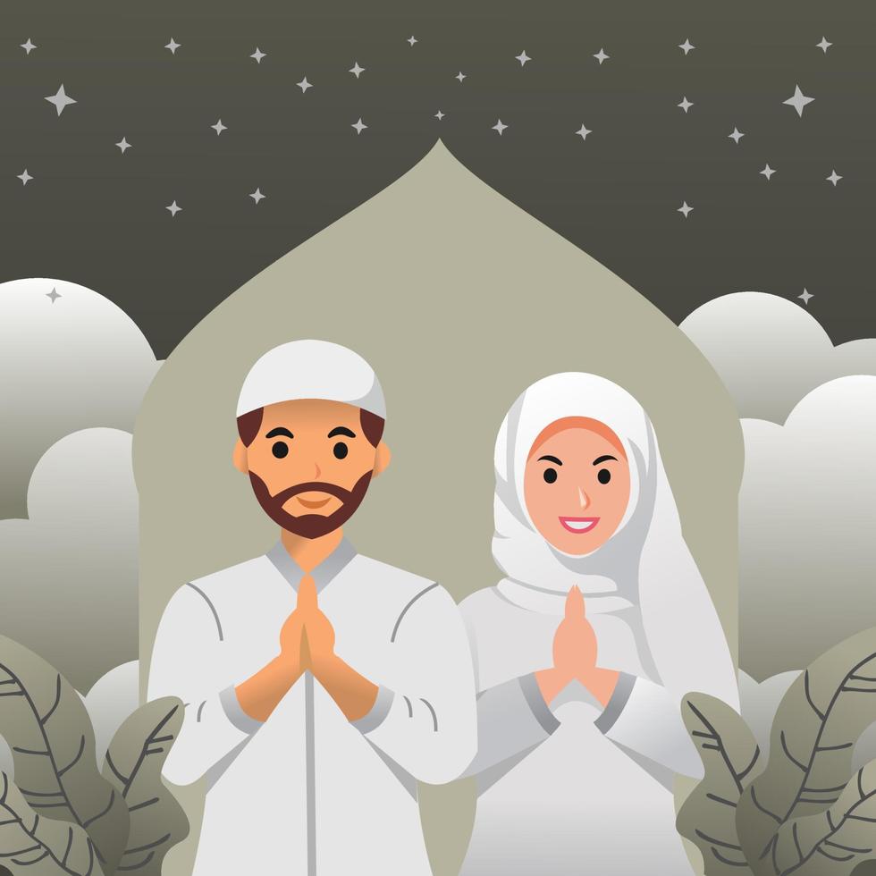 illustratie van karakter wensen gelukkig eid ul fitr Ramadan kareem vector