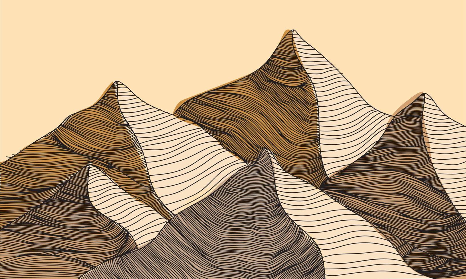 hand- getrokken bergen met Golf. vector illustratie.