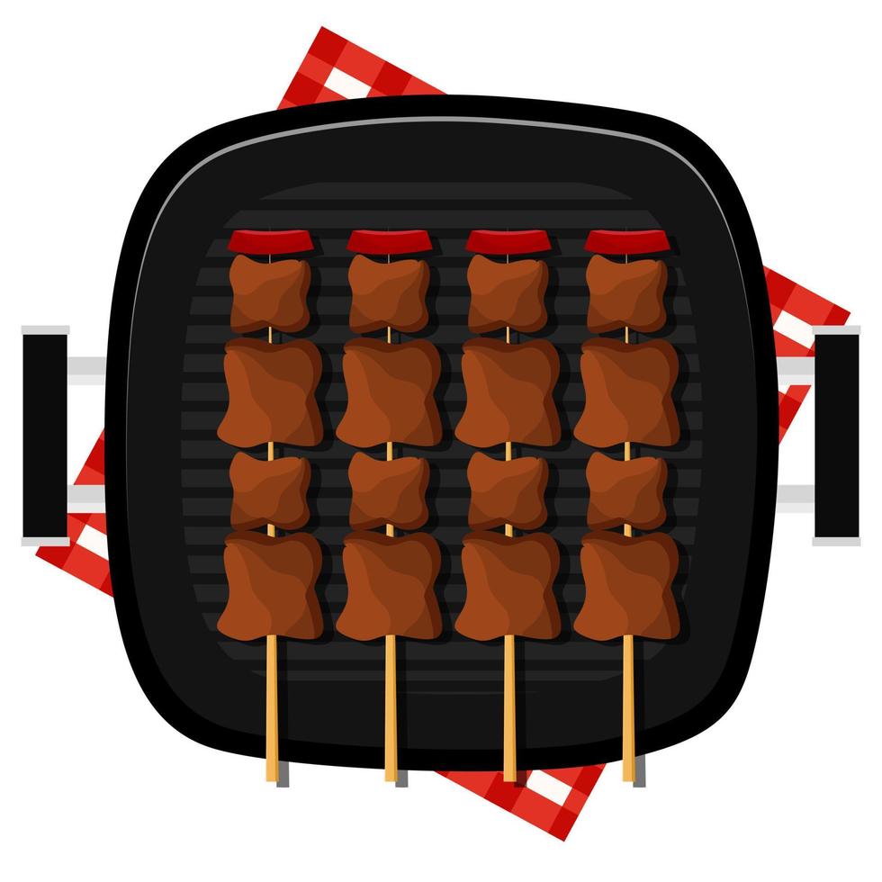 barbecue gegrild kip saté huis partij vlak vector illustratie