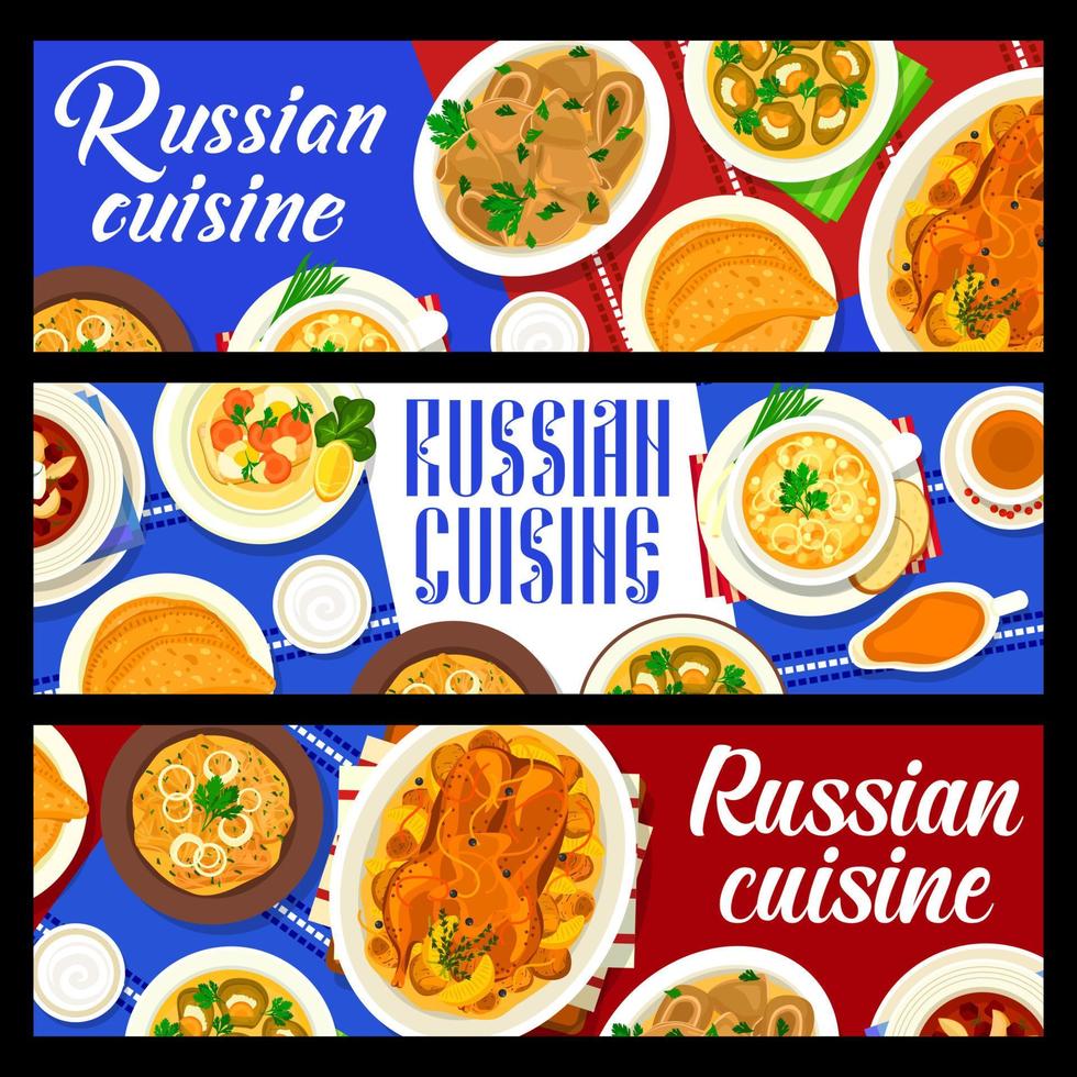 Russisch keuken restaurant maaltijden vector banners