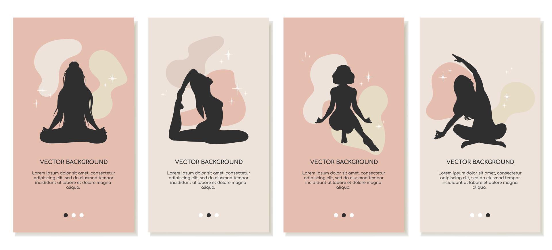 reeks van meisjes in verschillend yoga poses in silhouet. verticaal Sjablonen voor sociaal media. vector