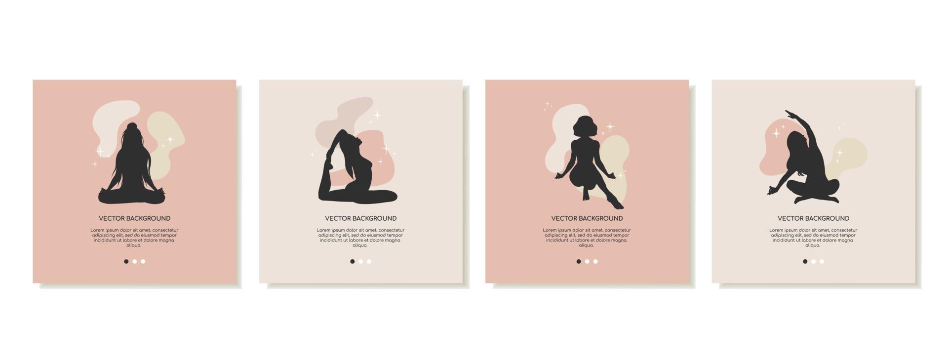 reeks van meisjes in verschillend yoga poses in silhouet. plein Sjablonen voor sociaal media. vector