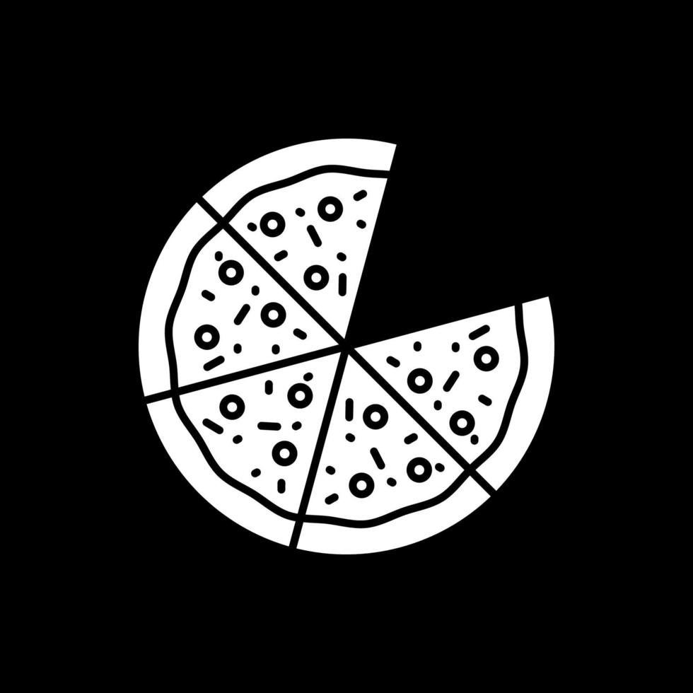 pizza met plakjes donkere modus glyph-pictogram vector