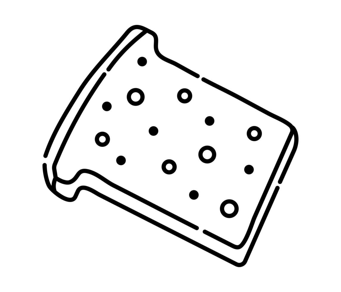 stuk van brood, zwart en wit geroosterd brood, vector lijn illustratie