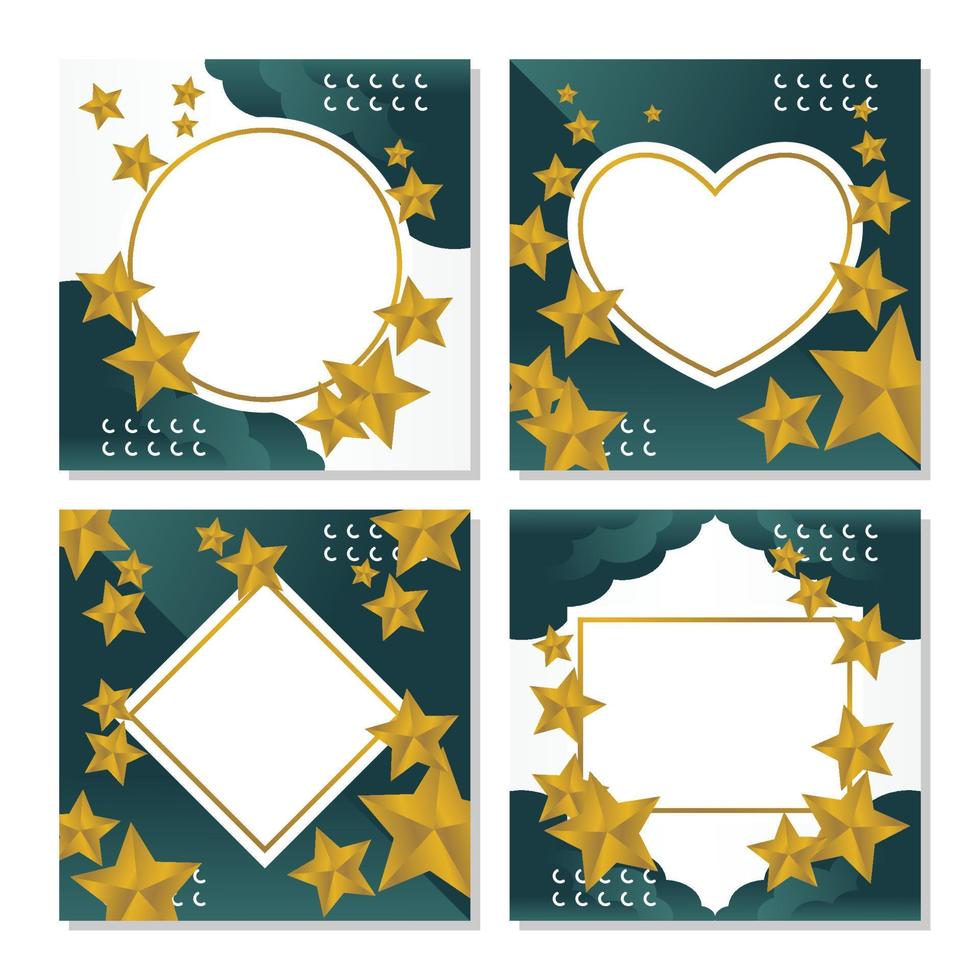 vakantie concept poster sjabloon, met gouden ster ornament. wit kader Aan een meetkundig achtergrond. ontwerp voor groet kaarten, sociaal media en web. elegant vector illustratie