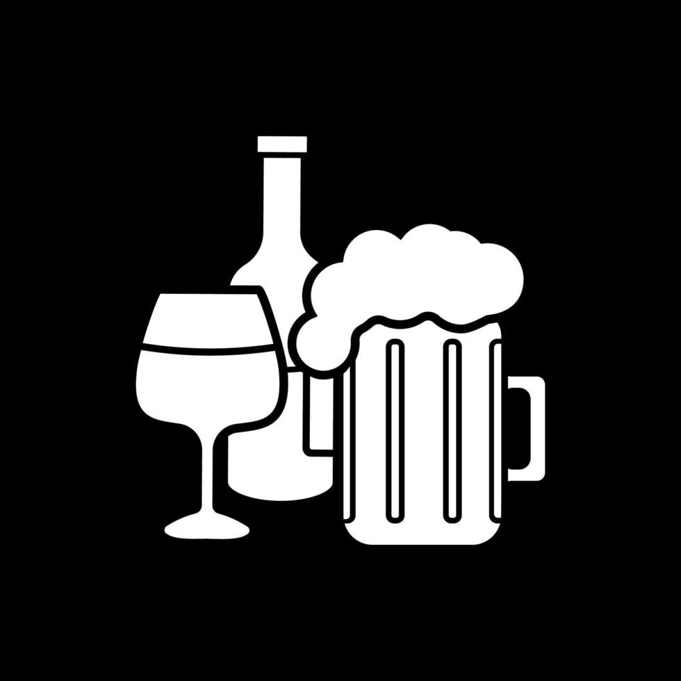 alcoholische dranken in glaswerk donkere modus glyph-pictogram vector