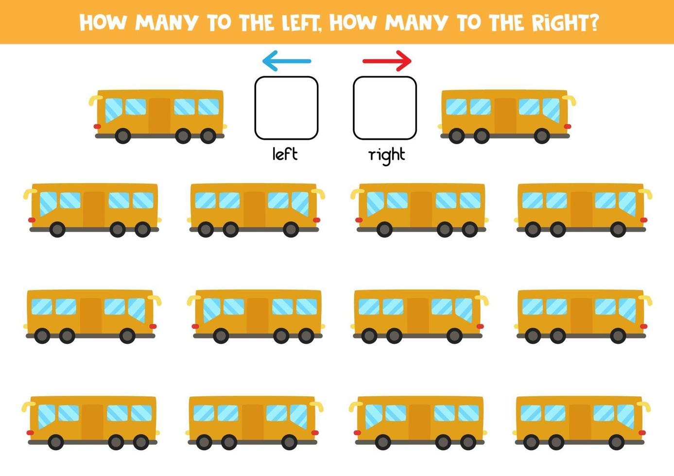 links of rechts met bus. logisch werkblad voor kleuters. vector