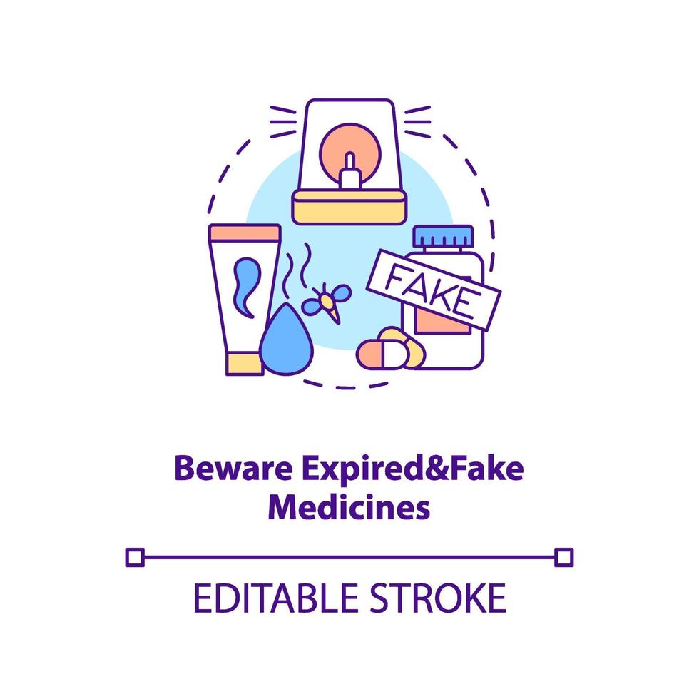 pas op verlopen en nep-medicijnen concept pictogram vector