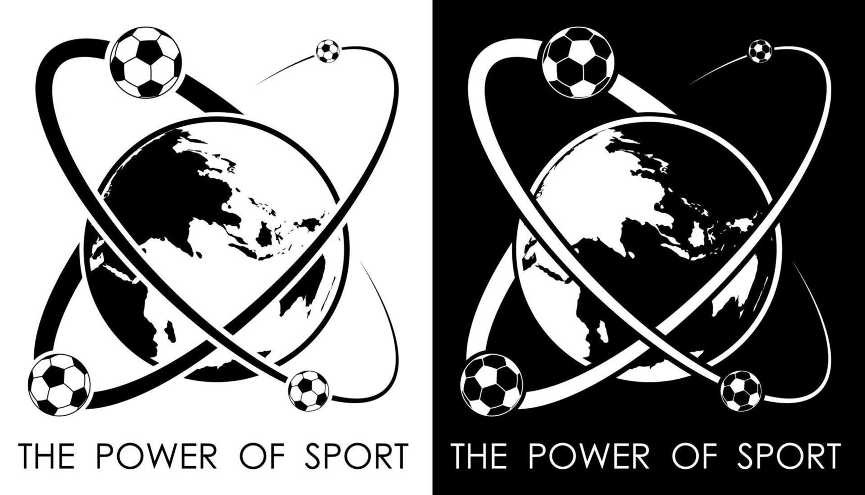 voetbal ballen draaien in de omgeving van planeet aarde in het formulier van atoom. macht en energie van sport. Amerikaans voetbal sport wedstrijd embleem. vector