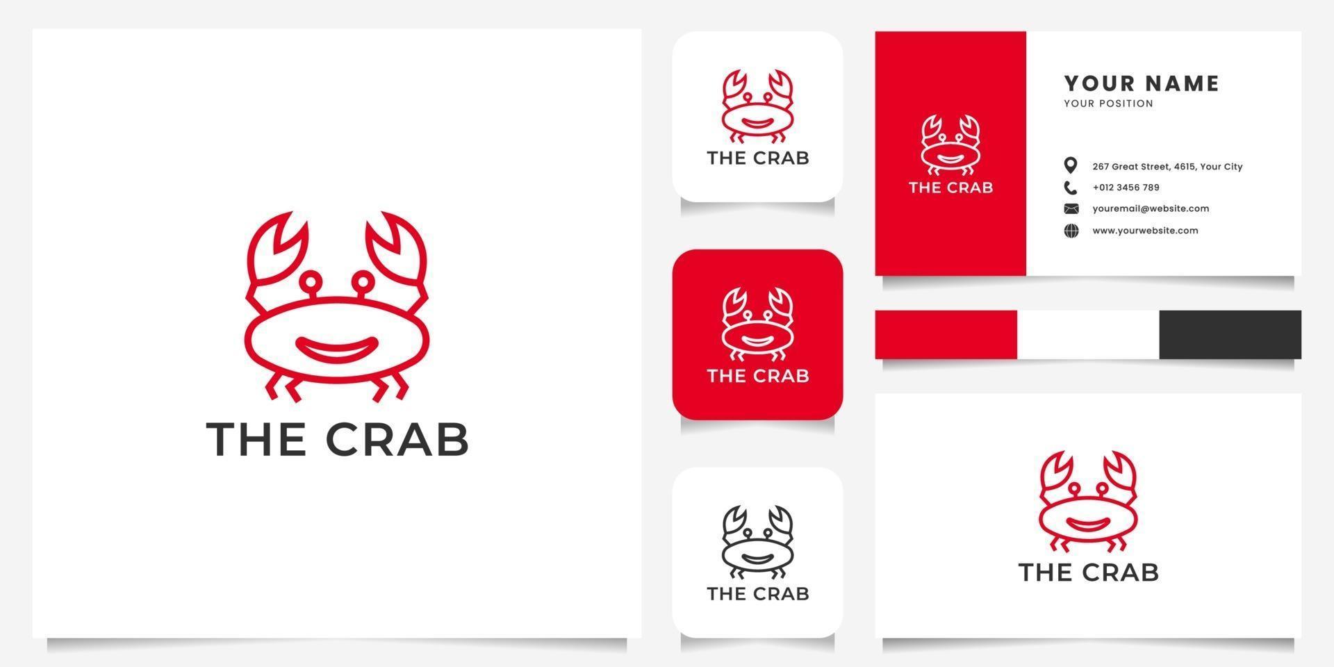 eenvoudig en minimalistisch lijntekeningen smile crab-logo met sjabloon voor visitekaartjes vector