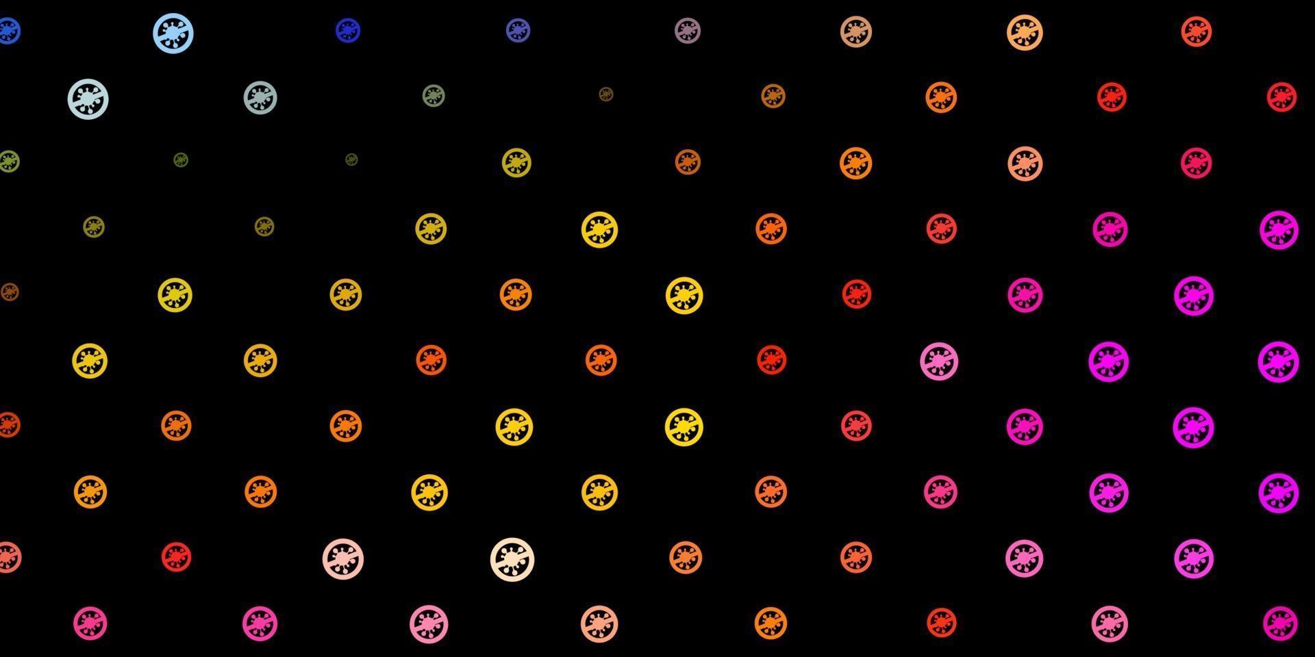 donkere veelkleurige vectorachtergrond met virussymbolen. vector