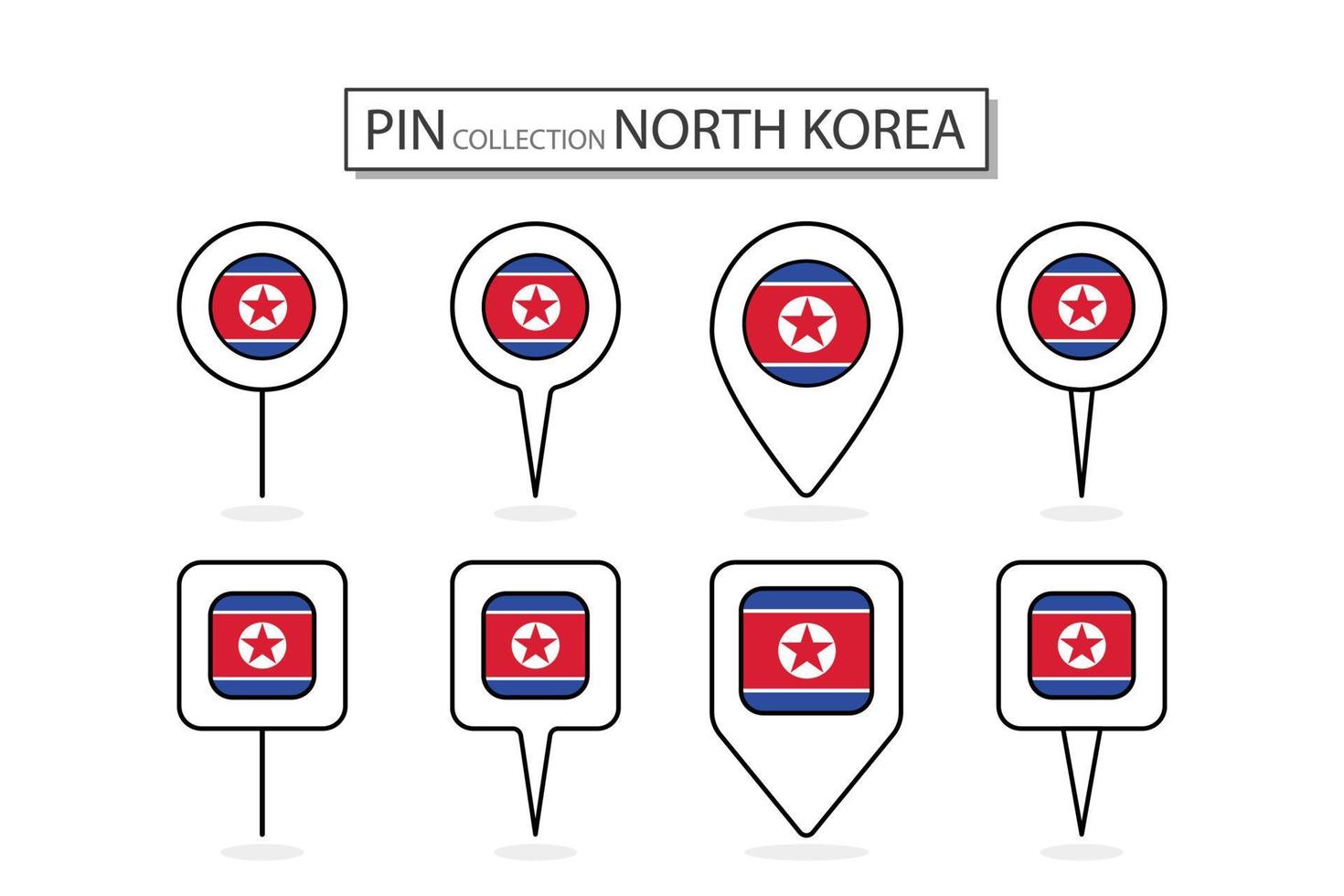 reeks van vlak pin noorden Korea vlag icoon in verschillend vormen vlak pin icoon illustratie ontwerp. vector