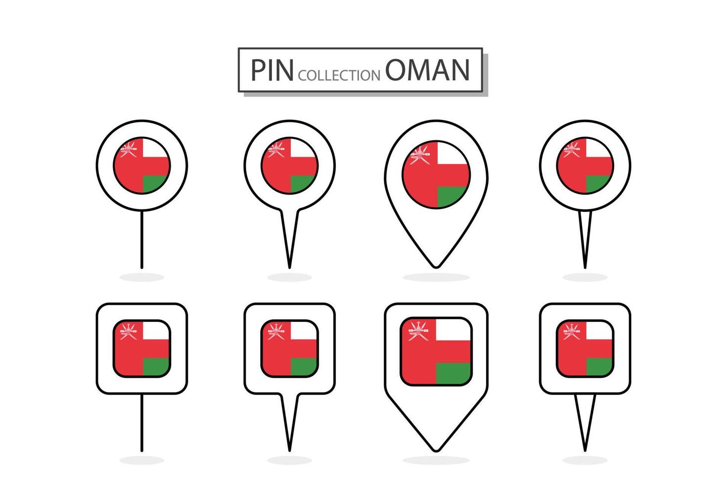 reeks van vlak pin Oman vlag icoon in verschillend vormen vlak pin icoon illustratie ontwerp. vector