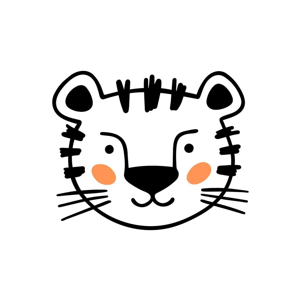 weinig tijger in tekening stijl. schattig Scandinavisch afdrukken met weinig tijger. schattig hand- getrokken tijger. vector illustratie - tekenfilm tijger. kind tekening